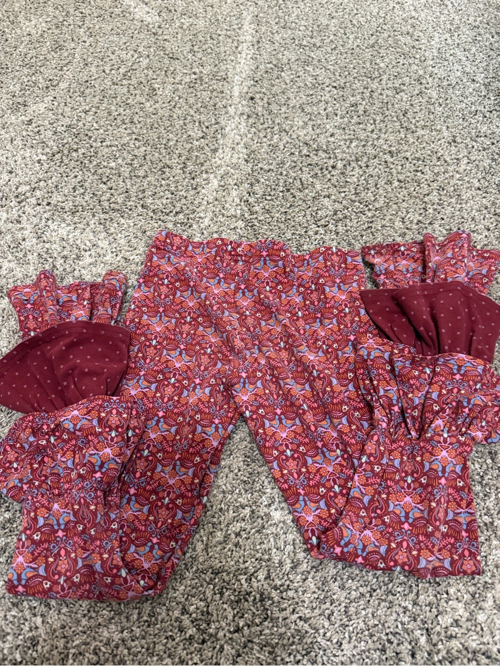 Girls Maroon Patterned Ruffle Bottoms - Picture 3 of 4